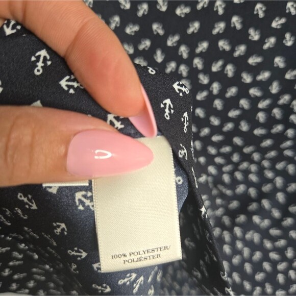 Ann Taylor Preppy Old Money Popover Blouse Sleeveless Collared Anchor Print Sz S - Picture 9 of 11